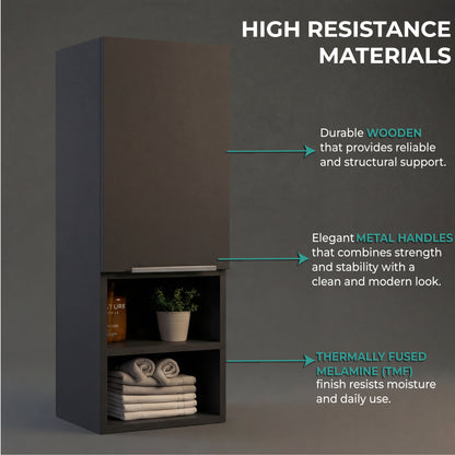 Mila Bathroom Cabinet with Single-Door Compartment, Two Interior Shelves, Dual External Open Shelves and Space-Saving Wall Design for Organized Storage, Daily Essentials Access and Modern Bathroom Convenience