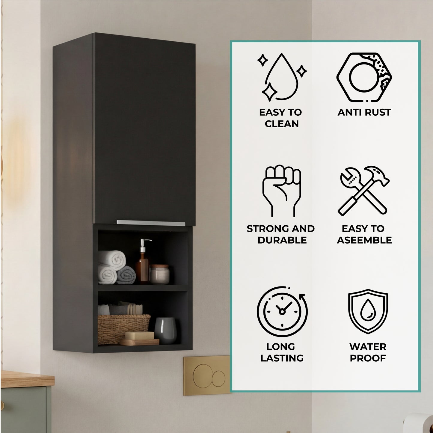 Mila Bathroom Cabinet with Single-Door Compartment, Two Interior Shelves, Dual External Open Shelves and Space-Saving Wall Design for Organized Storage, Daily Essentials Access and Modern Bathroom Convenience