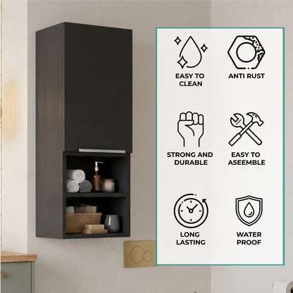 Mila Bathroom Cabinet with Single-Door Compartment, Two Interior Shelves, Dual External Open Shelves and Space-Saving Wall Design for Organized Storage, Daily Essentials Access and Modern Bathroom Convenience