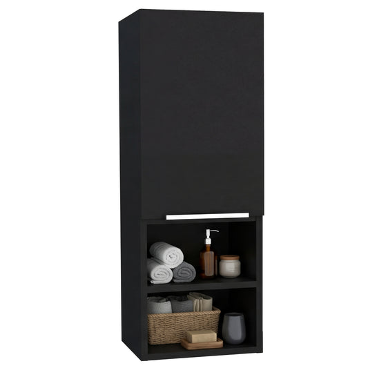 Mila Bathroom Cabinet with Single-Door Compartment, Two Interior Shelves, Dual External Open Shelves and Space-Saving Wall Design for Organized Storage, Daily Essentials Access and Modern Bathroom Convenience