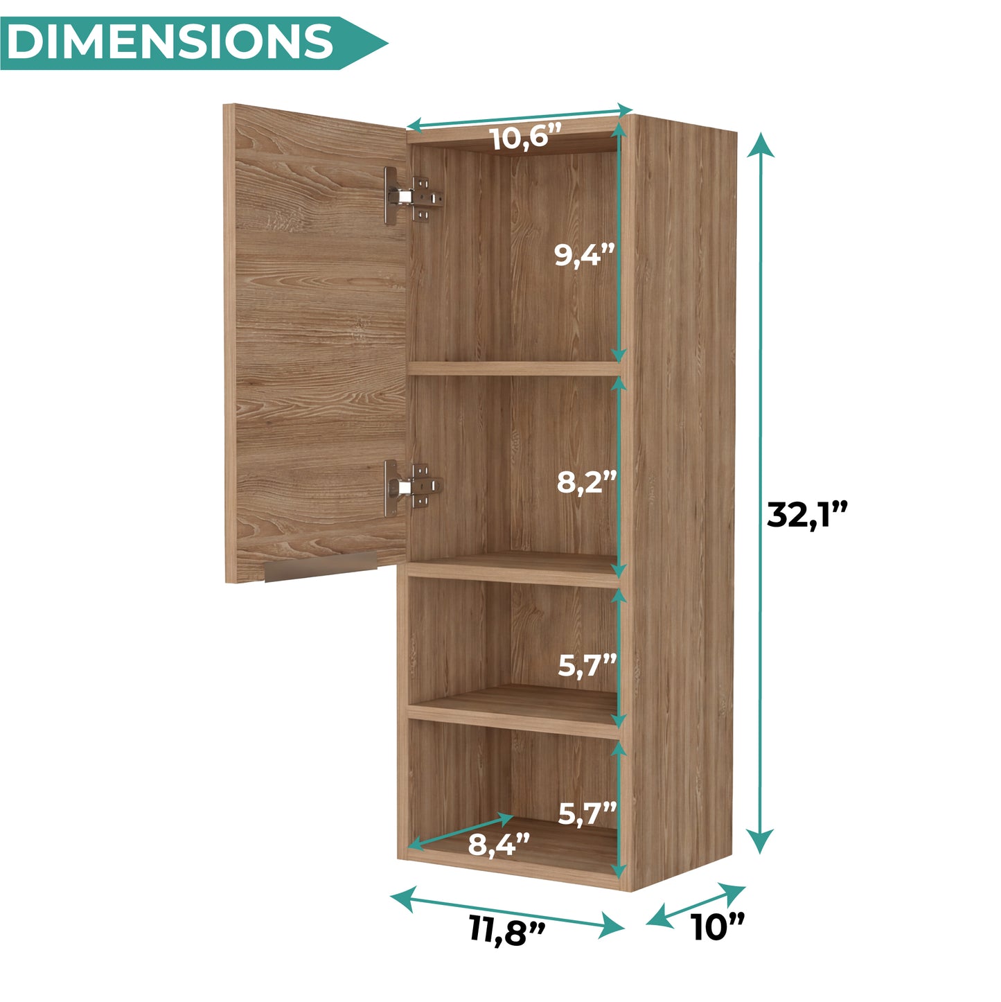 Mila Bathroom Cabinet with Single-Door Compartment, Two Interior Shelves, Dual External Open Shelves and Space-Saving Wall Design for Organized Storage, Daily Essentials Access and Modern Bathroom Convenience