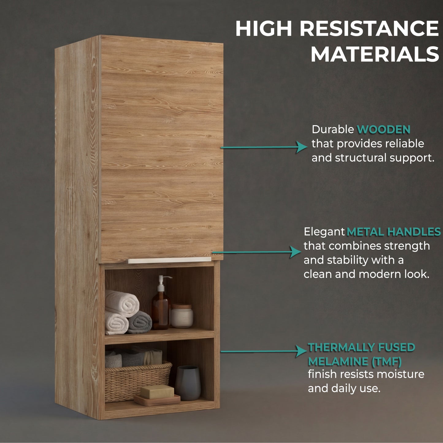 Mila Bathroom Cabinet with Single-Door Compartment, Two Interior Shelves, Dual External Open Shelves and Space-Saving Wall Design for Organized Storage, Daily Essentials Access and Modern Bathroom Convenience