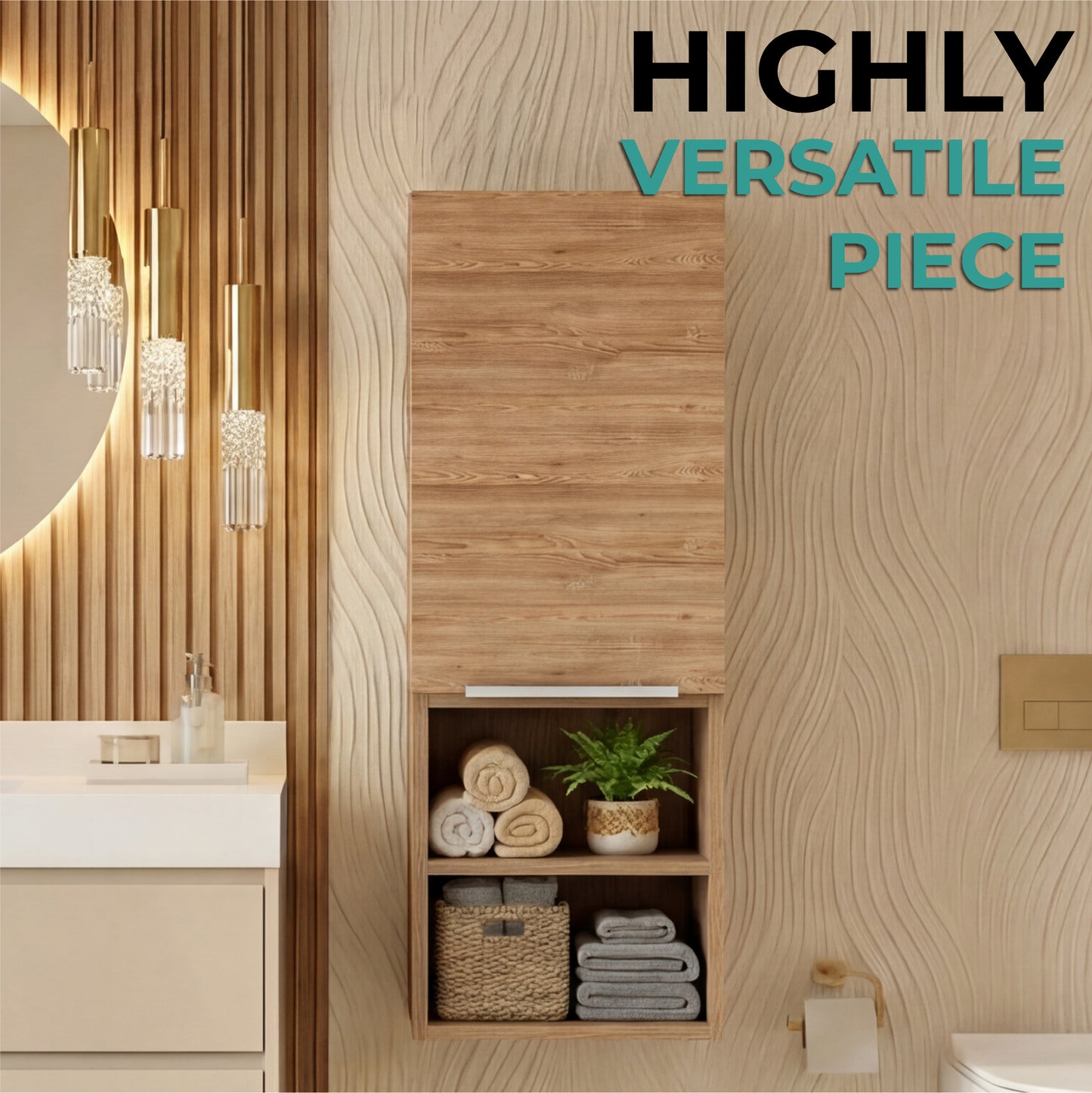 Mila Bathroom Cabinet with Single-Door Compartment, Two Interior Shelves, Dual External Open Shelves and Space-Saving Wall Design for Organized Storage, Daily Essentials Access and Modern Bathroom Convenience