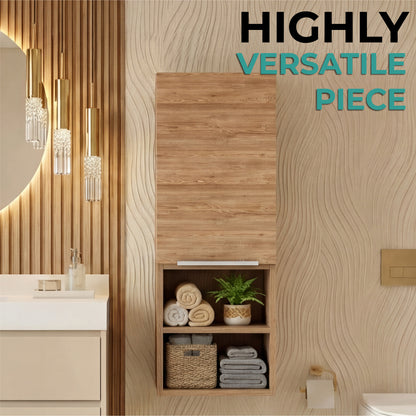 Mila Bathroom Cabinet with Single-Door Compartment, Two Interior Shelves, Dual External Open Shelves and Space-Saving Wall Design for Organized Storage, Daily Essentials Access and Modern Bathroom Convenience