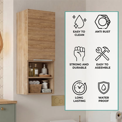 Mila Bathroom Cabinet with Single-Door Compartment, Two Interior Shelves, Dual External Open Shelves and Space-Saving Wall Design for Organized Storage, Daily Essentials Access and Modern Bathroom Convenience