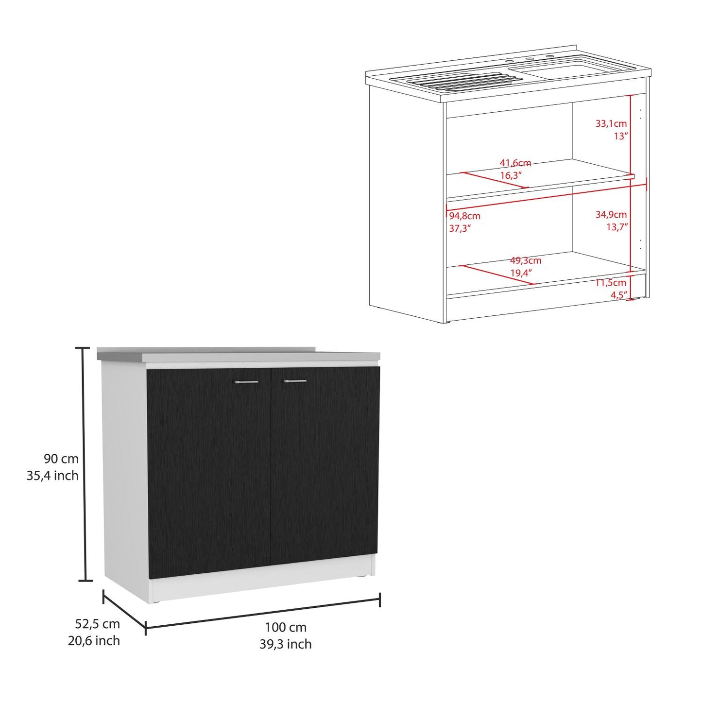 Napoles Utility Sink, Two Shelves, Double Door Cabinet