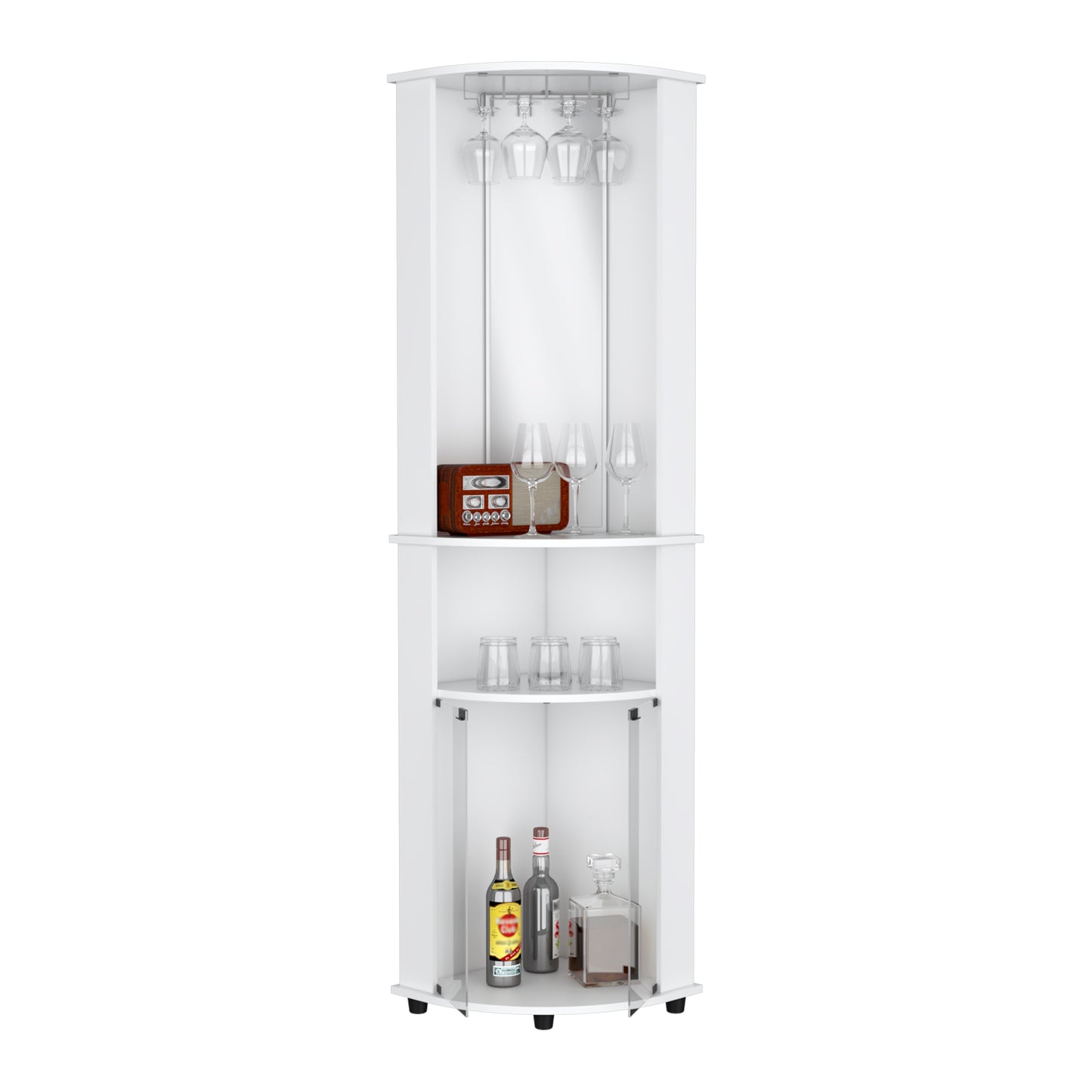 Chicago Corner Bar Cabinet, Rack, Glass Door