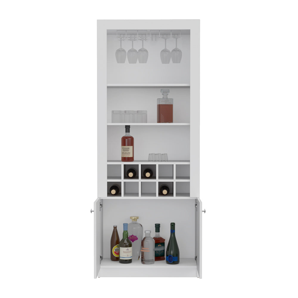 Nero Tall Bar Cabinet 4-Tier Modern Bar Cabinet with Glass Holder Stemware Rack, Wine Cabinet, Liquor Cabinet, 10 Bottle Cubbies and 4 Shelves.