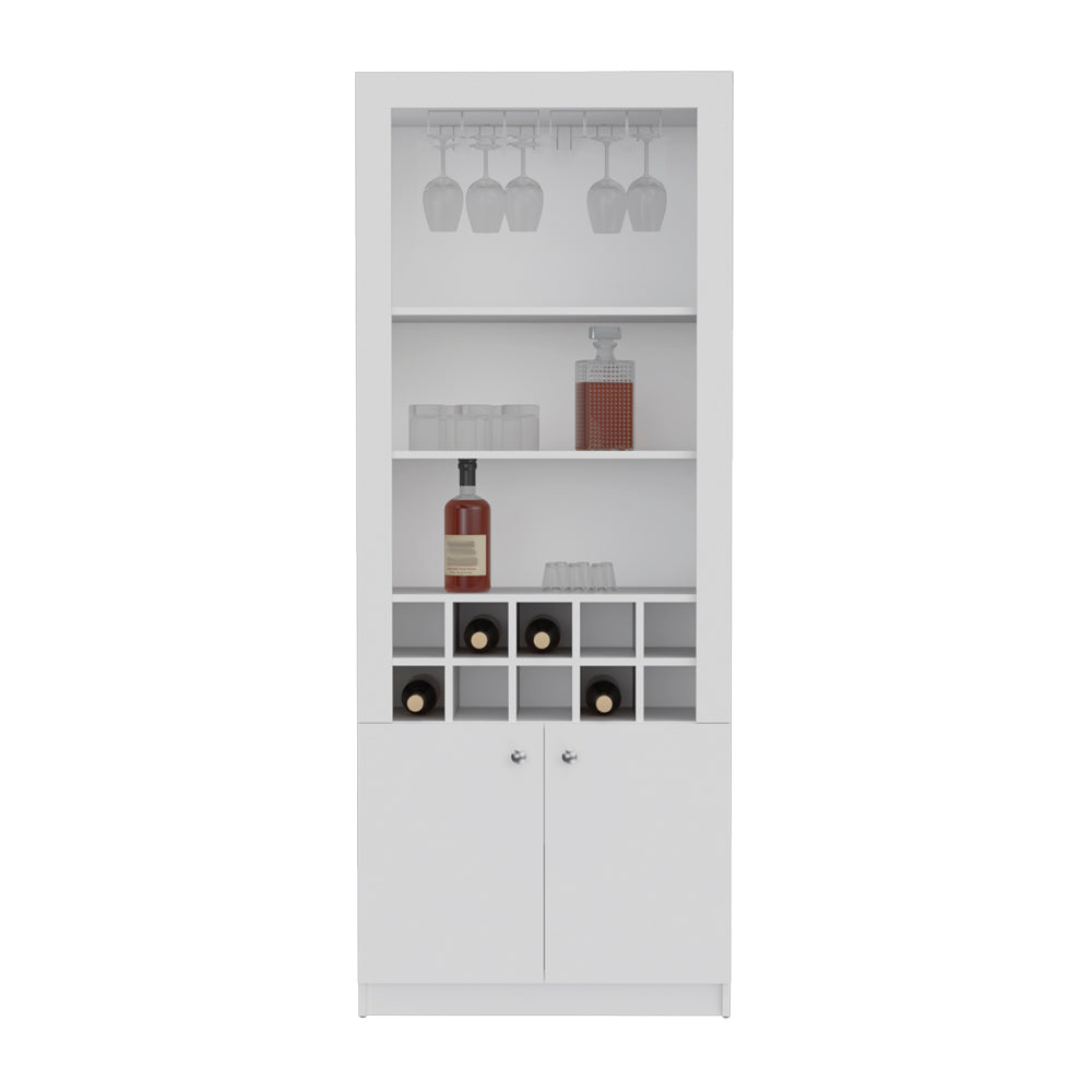 Nero Tall Bar Cabinet 4-Tier Modern Bar Cabinet with Glass Holder Stemware Rack, Wine Cabinet, Liquor Cabinet, 10 Bottle Cubbies and 4 Shelves.