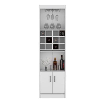 Kevil 71-Inch Tall Bar Cabinet 5-Tier Modern Bar Cabinet with Glass Holder Stemware Rack, Wine Cabinet, Liquor Cabinet, 12 Bottle Cubbies, 5 Shelves, and Pull Out Tray