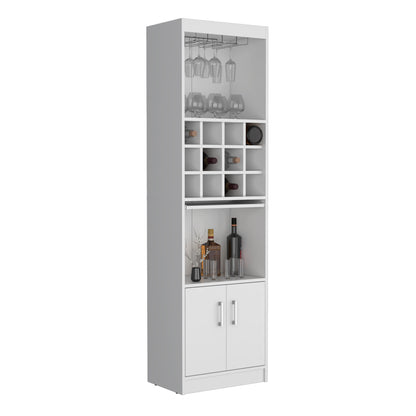 Kevil 71-Inch Tall Bar Cabinet 5-Tier Modern Bar Cabinet with Glass Holder Stemware Rack, Wine Cabinet, Liquor Cabinet, 12 Bottle Cubbies, 5 Shelves, and Pull Out Tray