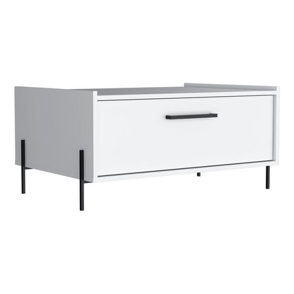 Shan 15"High Minimalistic Coffe Table with Pull Down Cabinet and Open Shelf