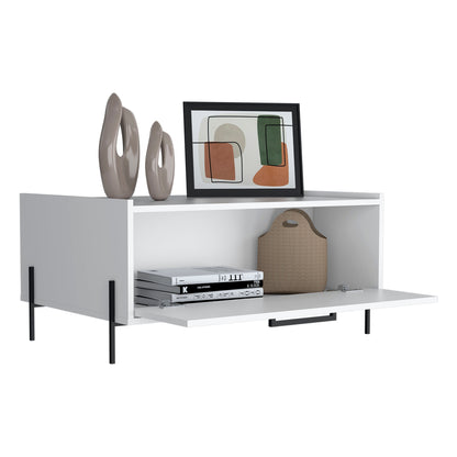 Shan 15"High Minimalistic Coffe Table with Pull Down Cabinet and Open Shelf