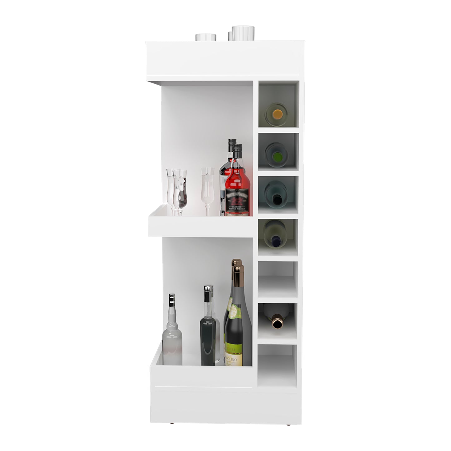 Lyman 46" Tall 3-Tier Corner Bar Cabinet with Fourteen Wine Bottle Cubbies, Living Room, Liquor Cabinet, Storage Cabinet