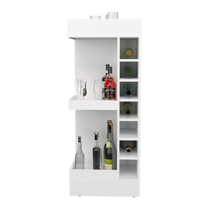 Lyman 46" Tall 3-Tier Corner Bar Cabinet with Fourteen Wine Bottle Cubbies, Living Room, Liquor Cabinet, Storage Cabinet