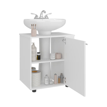 Phillips Under Sink Cabinet with Double Doors, Wide Freestanding Storage Unit with Open Back for Plumbing Access, Concealed Storage for Bathroom or Laundry Room Essentials, Modern Design