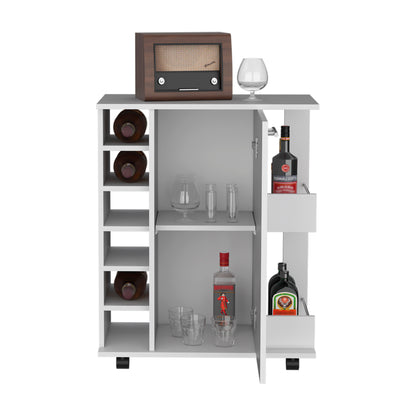 Lothian Bar Cart with Casters, 2-Side Storage Shelves and 6-Wine Bottle Rack