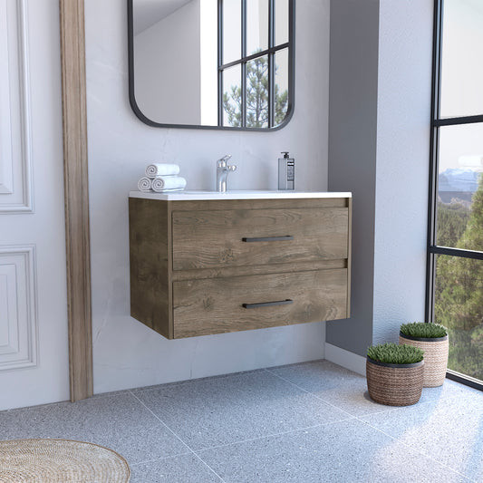 Praga Floating Vanity Sink with 2-Drawers, Double Drawer