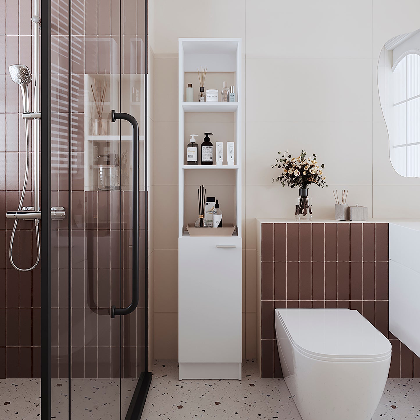 Parks Linen Bathroom Storage Cabinet with one Doors, Tall Bathroom Cabinet with 6 Shelves, for Bathroom, Living Room, Kitchen
