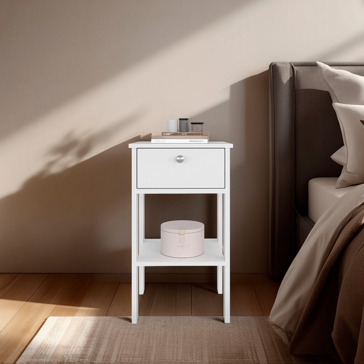 Newcastle Nightstand With One Drawer And Open Shelf, Modern Bedside Table
