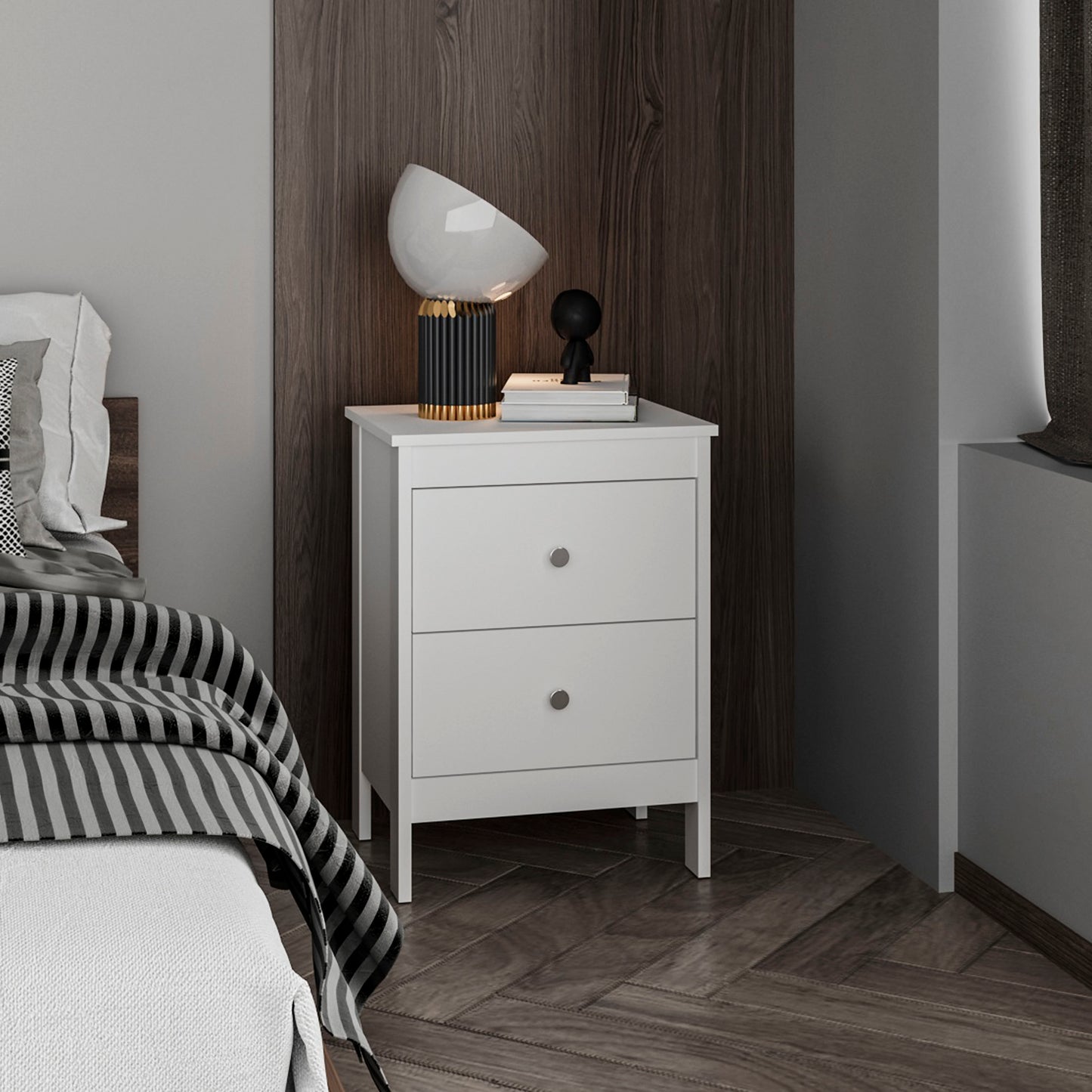 Newcastle Nightstand with Two Drawers and Open Shelf, Modern Bedside Table for Bedroom Essentials, Spacious Storage for Books, Electronics, and Personal Items, Minimalist Design with Functional Storage