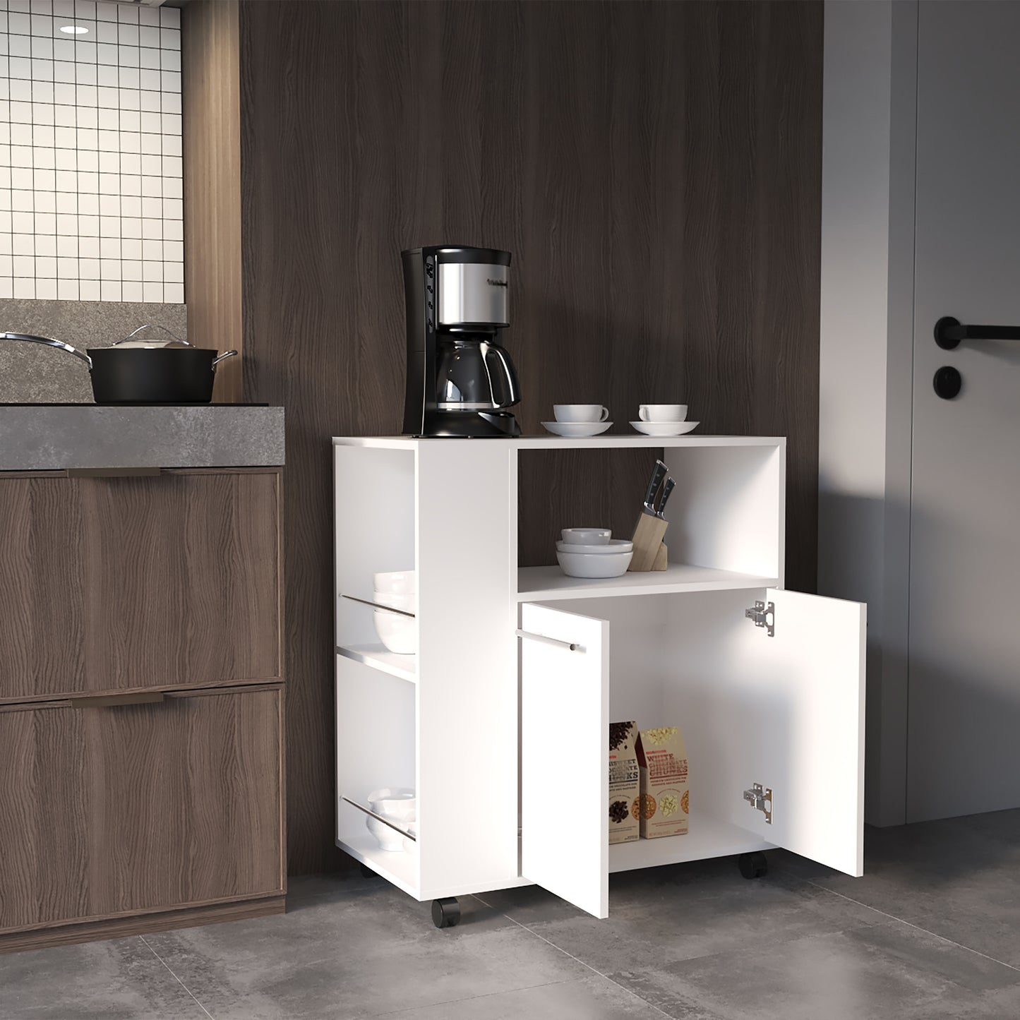 Kitchen Cart Eldon, Base Cabinet with Four Shelves