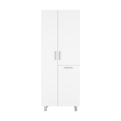 Iris 71" High Two-Door Broom Closet With Hamper , Four Shelves, Hangers, Storage Closet, Pantry Cabinet