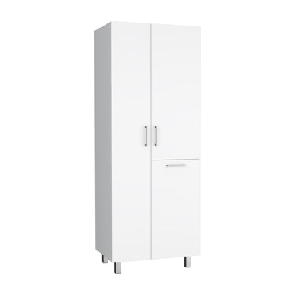 Iris 71" High Two-Door Broom Closet With Hamper , Four Shelves, Hangers, Storage Closet, Pantry Cabinet
