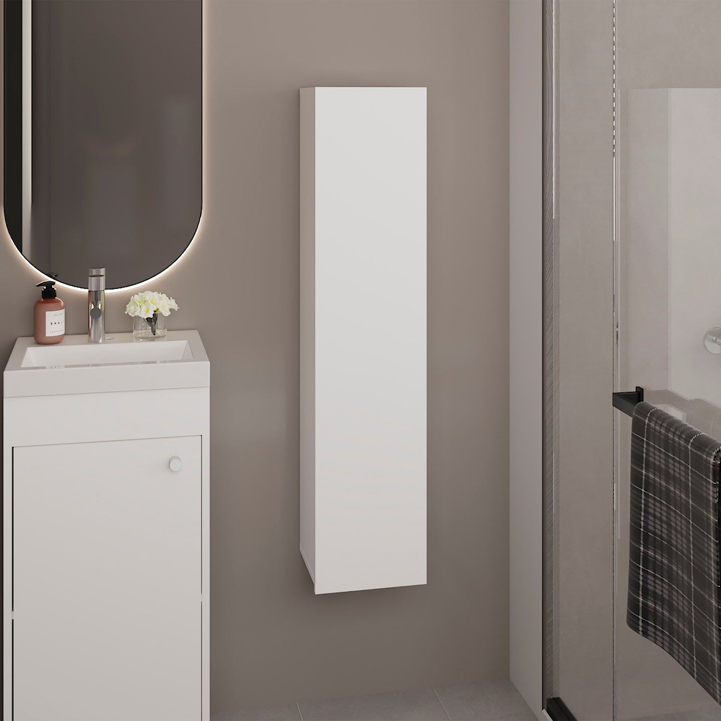 43" High One Door Wall Cabinet, Bathroom Wall Mounted Storage with 3 Adjustable Shelves, Space-Saving Vertical Organizer for Toiletries, Towels & Essentials, Modern Ready-to-Assemble Unit