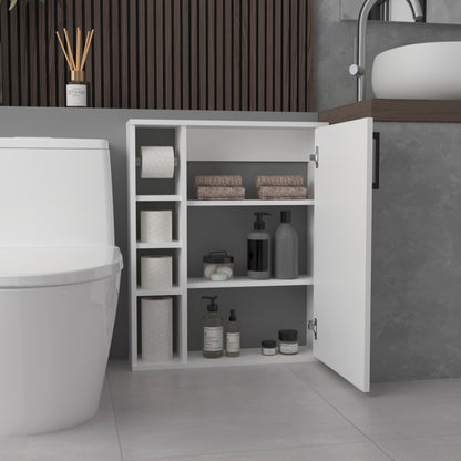 Meller Wall-Mounted Medicine Cabinet With One Door And 3 Open Shelves, Modern Bathroom Storage Organizer