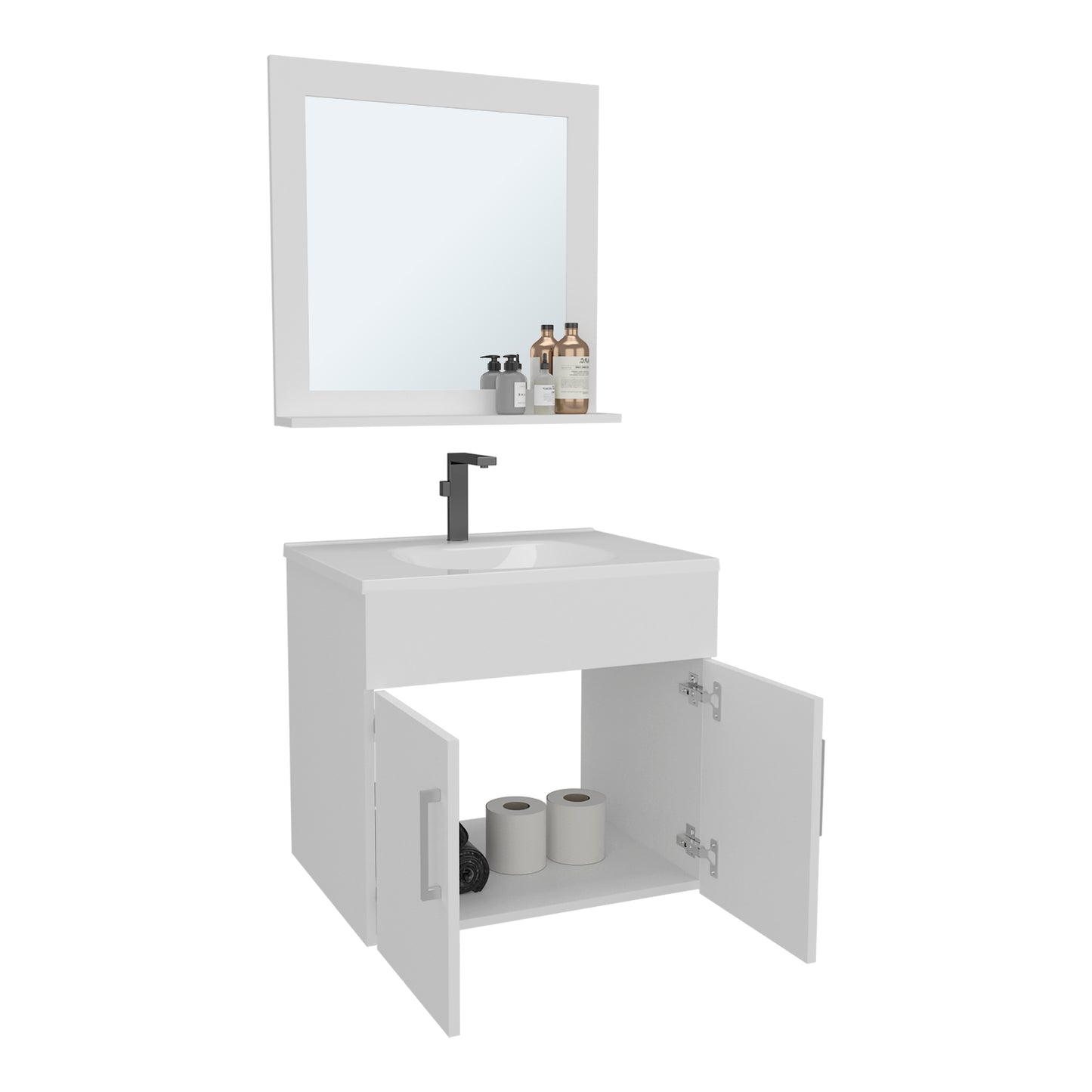 Blake Bathroom Mirror Cabinet, Wall-Mounted Storage With Two Interior Shelves