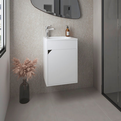 Bethel Floating Wide One-Door Vanity With Resin Sink And Two Shelves, Bathroom Storage