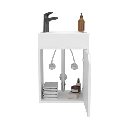 Bethel Floating Wide One-Door Vanity With Resin Sink And Two Shelves, Bathroom Storage