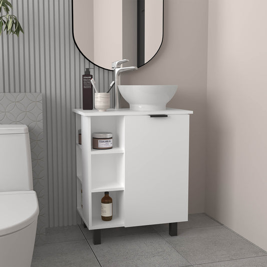 Allegra Floating Vessel Sink Bathroom Vanity, Double Doors, And Storage Shelf