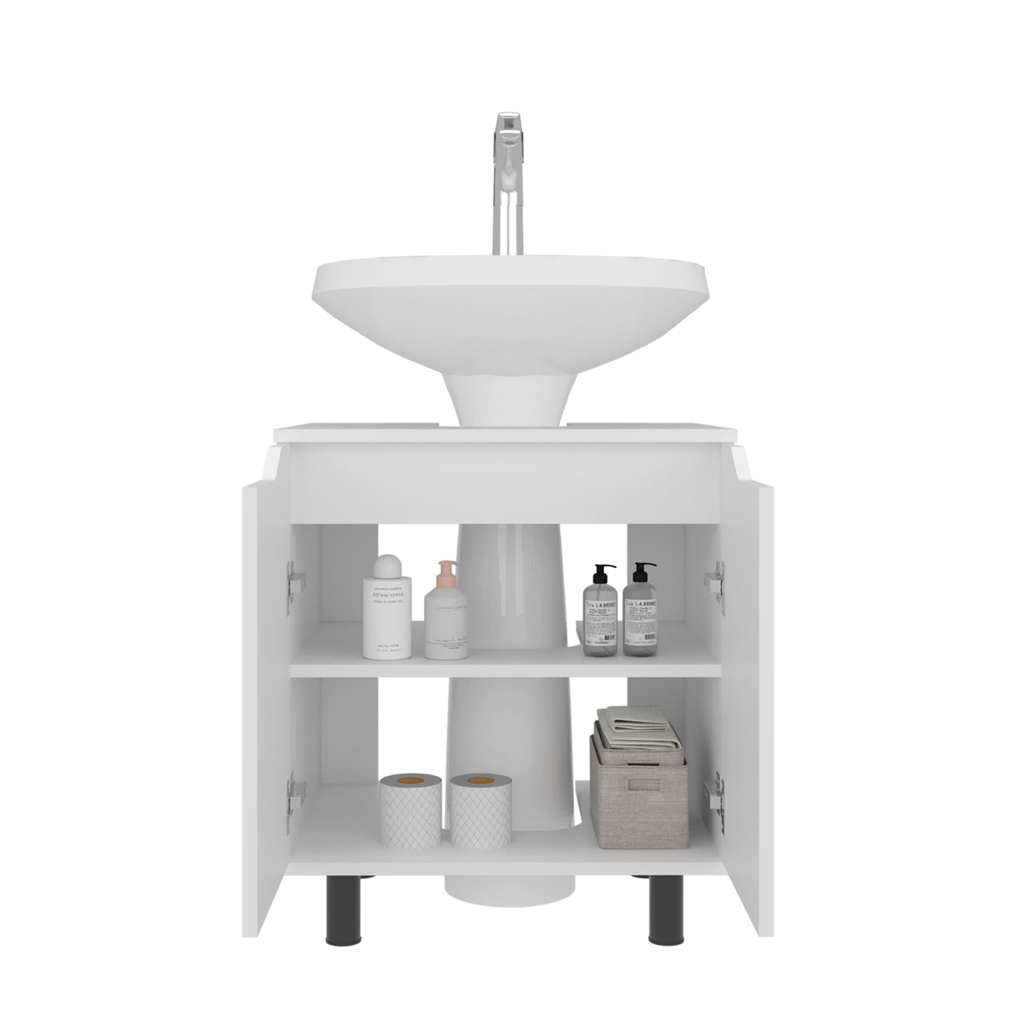 Marlo Under Sink Cabinet with Two Doors and Interior Storage Shelves, Cut-Out Back, 22” Wide Freestanding, Modern Bathroom Storage
