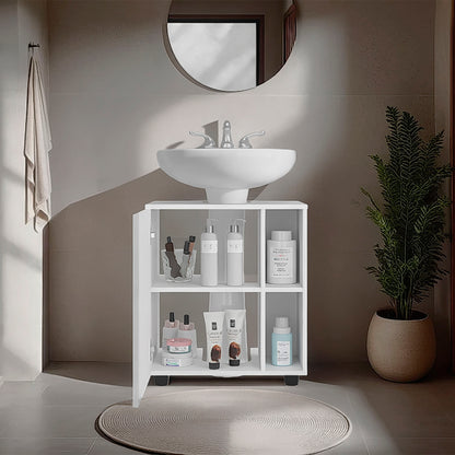 Pascuale Two Side Shelves Under Sink Cabinet with One Doors, Cut-Out Back, Compact 22” Freestanging Bathroom Storage