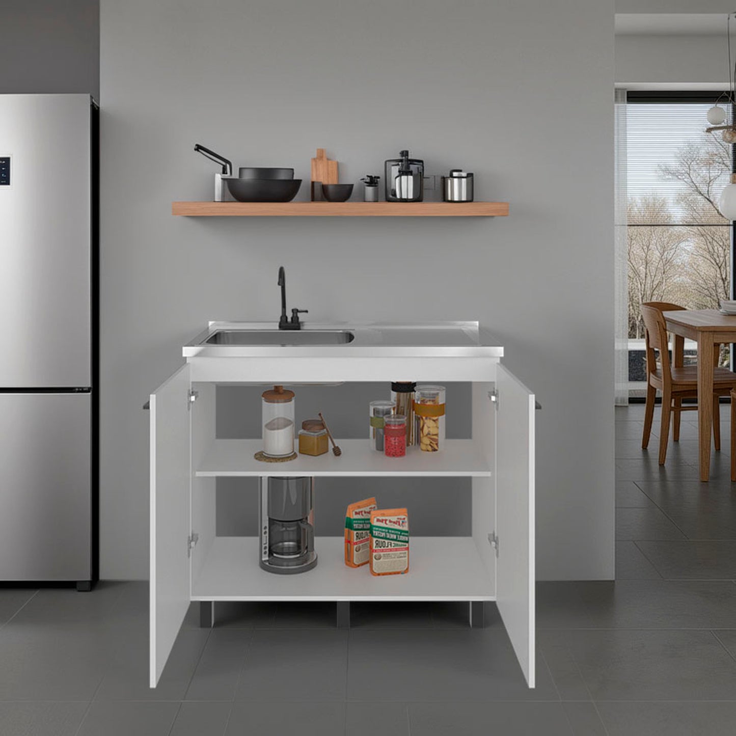 Napoles Utility Sink Complete with Faucet Included, Freestanding Base with Legs, Laundry Tub with Deep Stainless Steel Basin, Modern Multi-Purpose Sink for Kitchen, Laundry or Utility Room