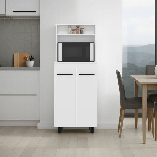 Alani Freestanding Kitchen Sideboard and Microwave Stand with Two-Door Cabinet with Interior Storage Shelves, One Upper Shelf and Compact Countertop