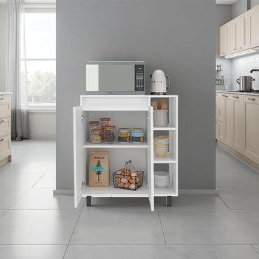 Cesna Microwave Sideboard Cabinet, Cesna Microwave Sideboard Cabinet, Freestanding Compact Kitchen Pantry with Two-Door Cabinet Storage, Three Side Open Shelves and, Appliance Surface