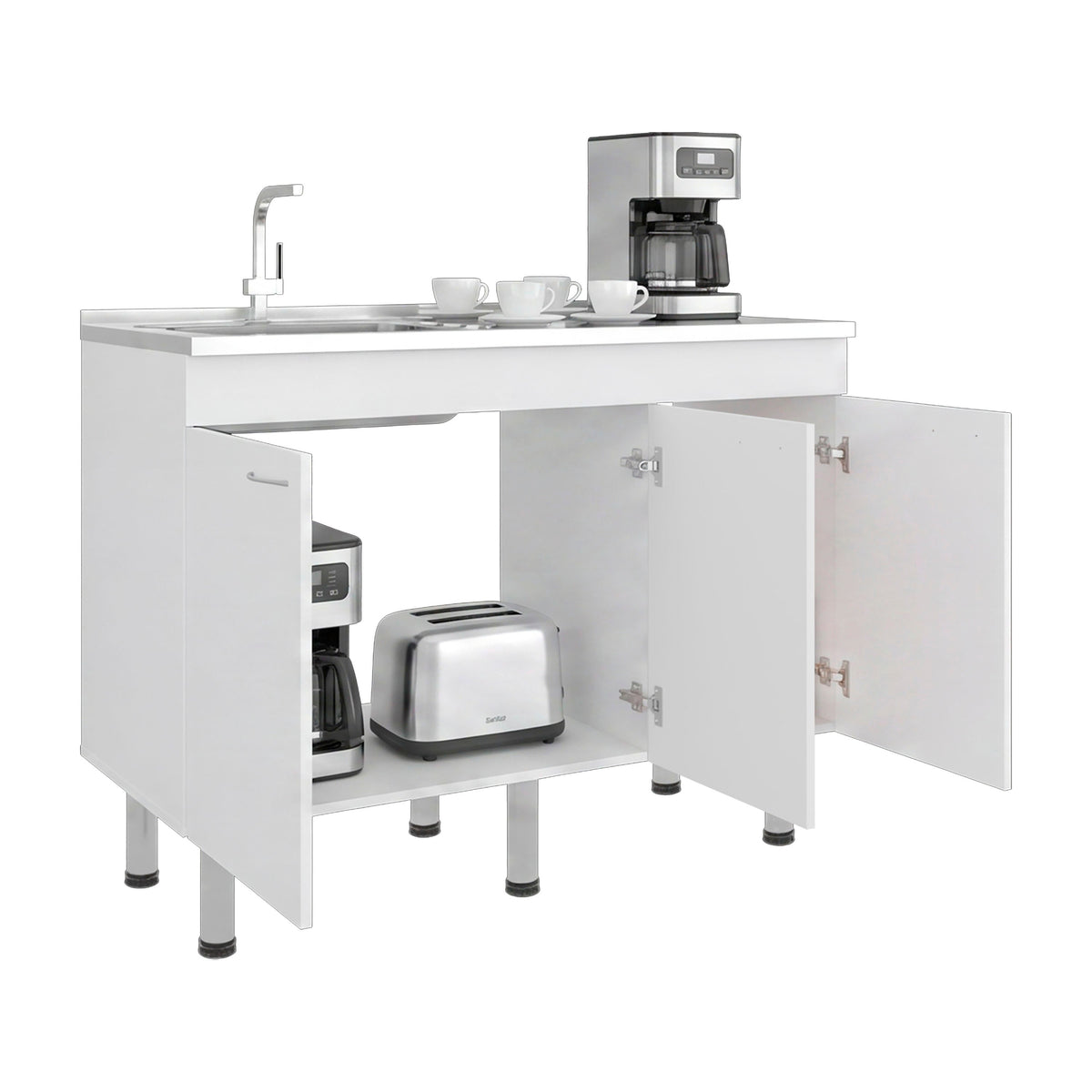 Oceana Base Utility Sink with Stainless Steel Sink and 3-Doo - White