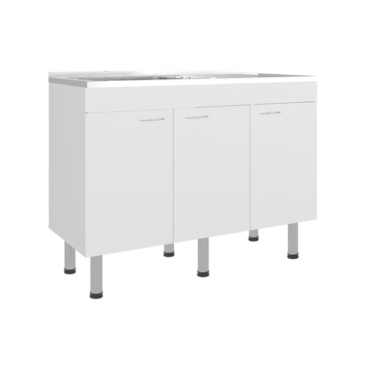 Oceana Base Utility Sink with Stainless Steel Sink and 3-Doo - White
