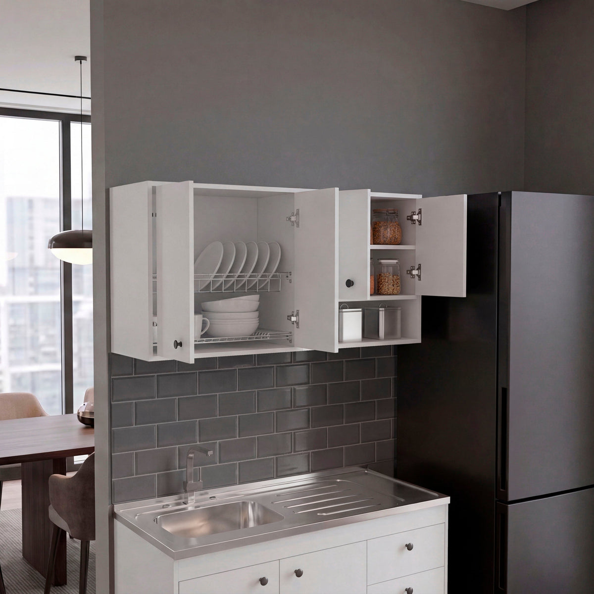 Napoleon Wall-Mounted Kitchen Cabinet with 4 Door Closed Sto - White