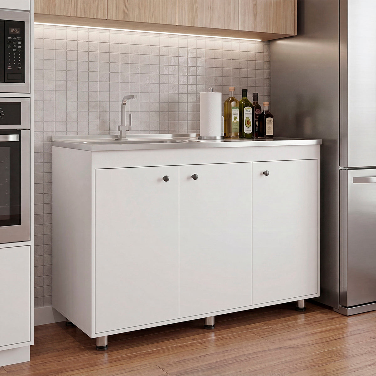 Napoleon Base Utility Sink Cabinet with Stainless Steel Coun - White