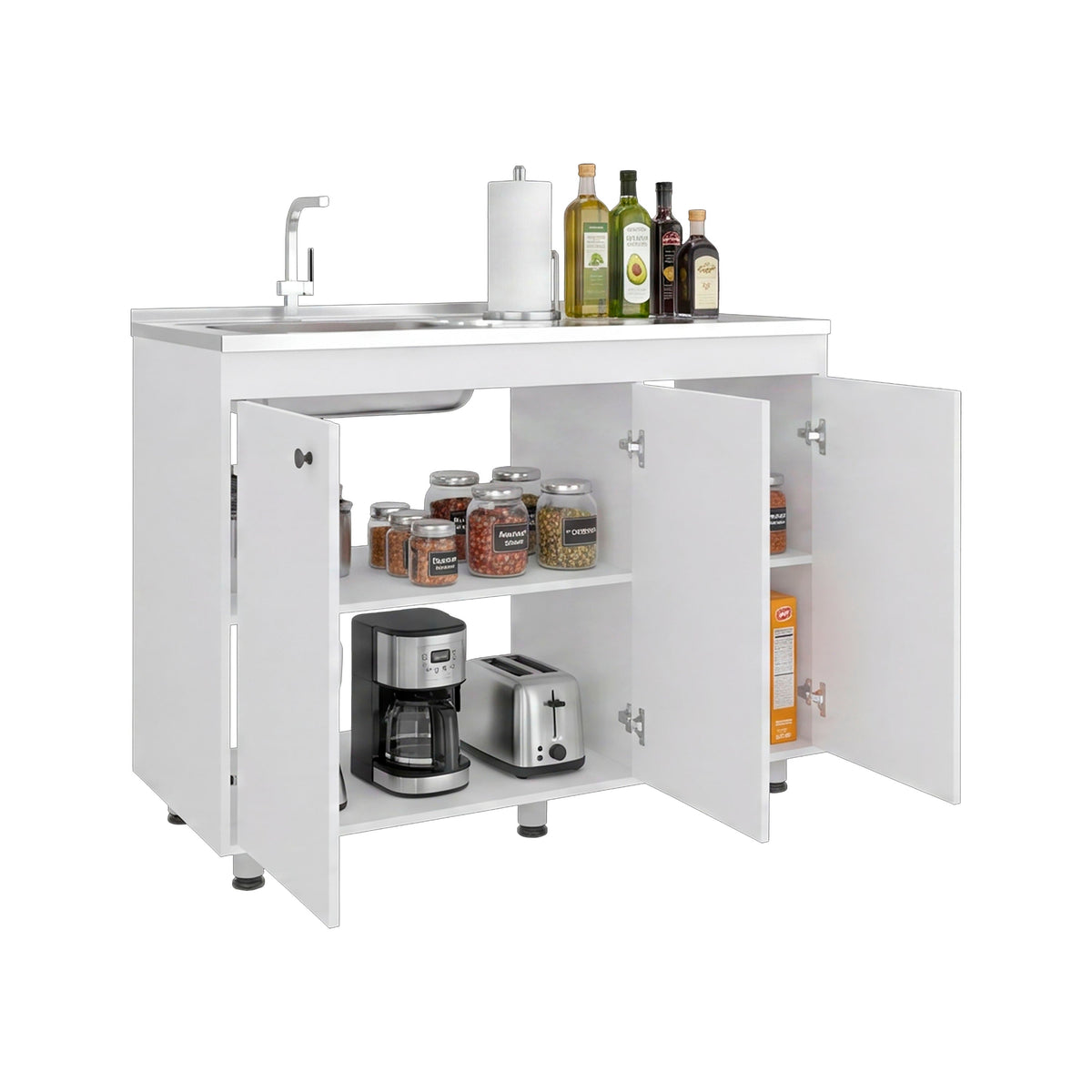 Napoleon Base Utility Sink Cabinet with Stainless Steel Coun - White