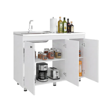 Napoleon Base Utility Sink Cabinet with Stainless Steel Coun - White