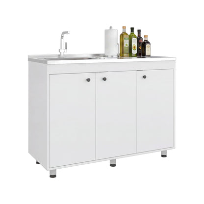 Napoleon Base Utility Sink Cabinet with Stainless Steel Coun - White