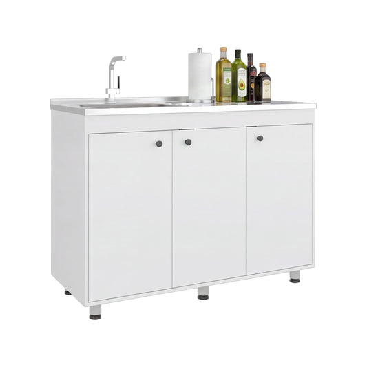 Napoleon Base Utility Sink Cabinet with Stainless Steel Coun - White