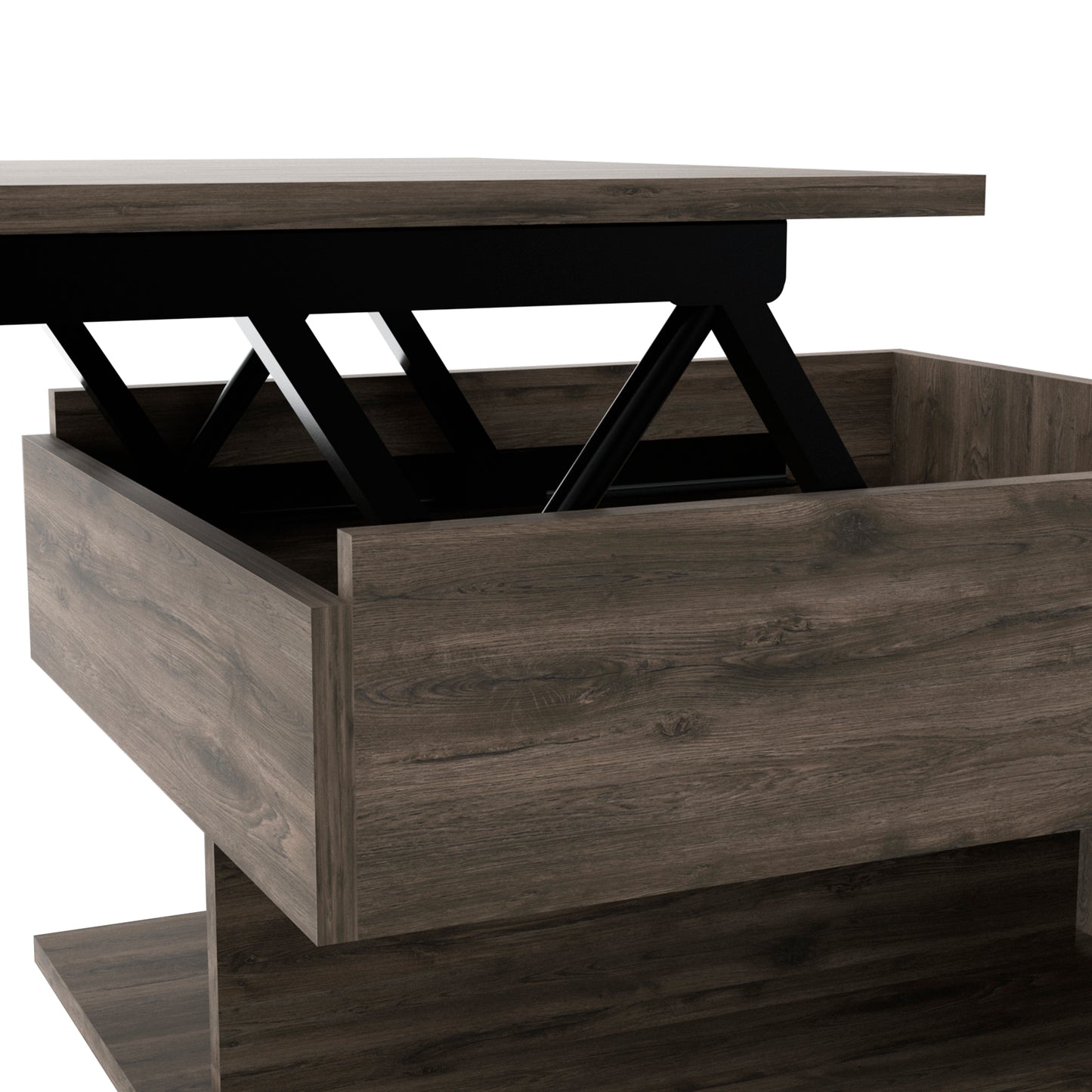 Luanda Lift-Top Coffee Table with Concealed Storage Compartment, Lower Open Shelf, Smooth-Lifting Mechanism and Locking Casters for Mobile Living Room Convenience, Modern Organization and Versatile Everyday Functionality