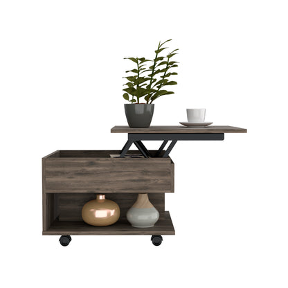 Luanda Lift-Top Coffee Table with Concealed Storage Compartment, Lower Open Shelf, Smooth-Lifting Mechanism and Locking Casters for Mobile Living Room Convenience, Modern Organization and Versatile Everyday Functionality
