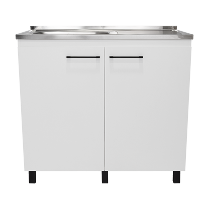 Napoles Utility Sink with Cabinet, Stainless Steel Countertop, Interior Shelf and four legs for Kitchen, Laundry room, Coffe Station